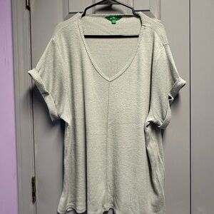 Dip Green V-Neck Ribbed Women's Top